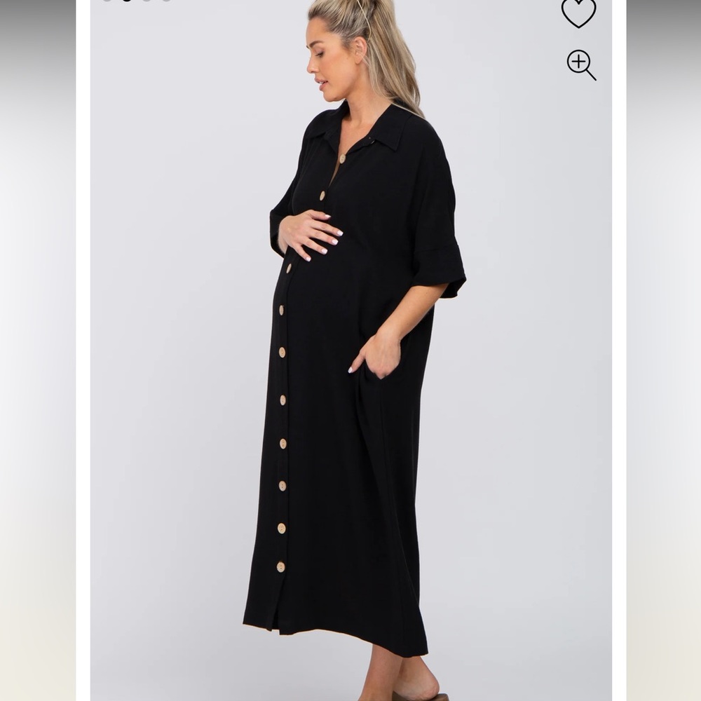 Black Oversized Button Down Maternity Midi Dress - image 3